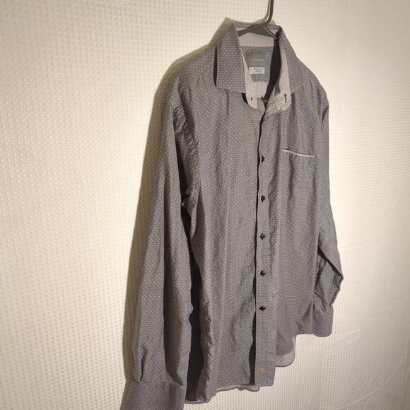 Thomas Dean XL Gray Polka Dot Long Sleeve Dress Shirt Men 100% Pima Cotton - Picture 2 of 5